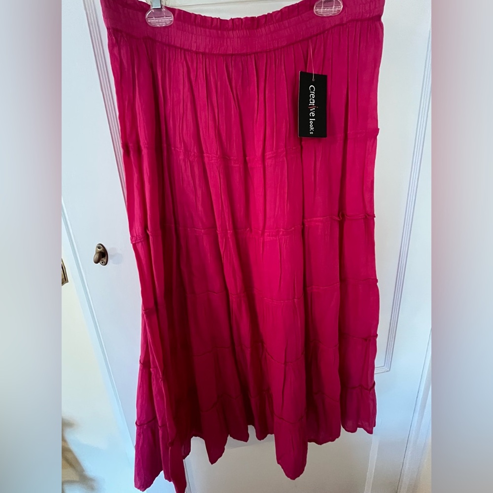 Pink Indian cotton skirt size L. Waist with slight stretch in band partial lined